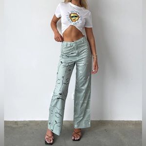 Princess Polly Face Print Pants in Green - Size 4